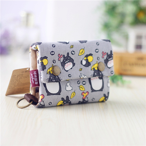 1 Uds. De dibujo de Totoro de lona con estampado de gato y flores para mujer, cartera corta con diseño de perro y gato, Mini monedero pequeño con bolsillo para monedas ► Foto 1/6