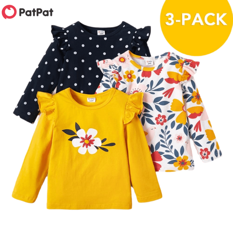 PatPat-Camiseta de manga larga con estampado Floral para niñas, conjunto de 3 piezas, otoño y primavera, 2022 ► Foto 1/5