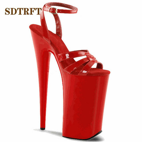 SDTRFT-Sandalias de Stiletto para mujer, zapatos de fiesta con plataforma de 23cm, tacones altos ultrafinos, zapatos de salón rojos con punta abierta ► Foto 1/6