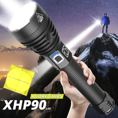 2022 último poderoso Xlamp XHP90.2 linterna LED linterna Zoom XHP70 USB recargable lámpara impermeable uso 18650 de 26650 para acampar ► Foto 1/6