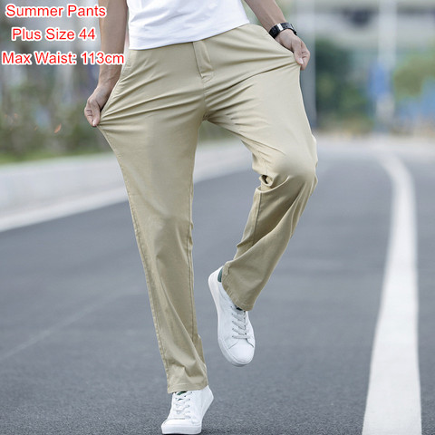 Pantalones ajustados de verano para hombre, pantalón de Fitness, chino, caqui, gris, negro, de talla grande 40 42 44 ► Foto 1/6