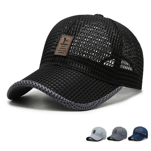 Gorras de béisbol de pesca para hombre y mujer, gorras de rejilla transpirables, informales, negras, para verano ► Foto 1/6