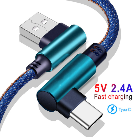 Cable Micro USB tipo C de 2,4 a, Cable USB de carga rápida, Cable de datos trenzado de nailon de 90 grados para Samsung/Sony/Xiaomi, teléfono Android ► Foto 1/6