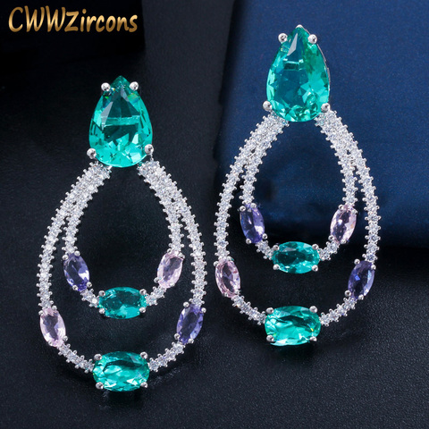 CWWZircons-pendientes modernos de cristal de circonia cúbica azul con doble círculo, regalo de joyas de fiesta, CZ703 ► Foto 1/6