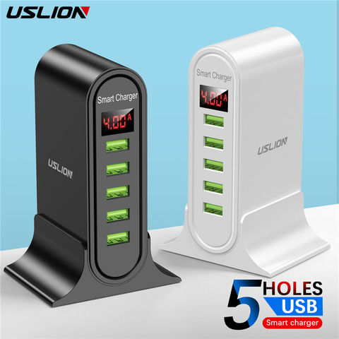 USLION-cargador USB con 5 puertos para Xiaomi, estación de carga con pantalla LED, Teléfono Universal, enchufe europeo, estadounidense y británico ► Foto 1/6