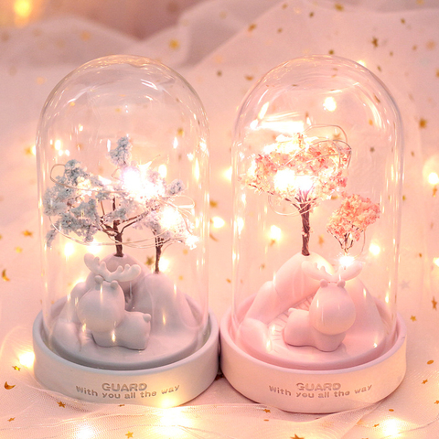 Lámpara LED de resina con dibujos animados para decoración de dormitorio romántica, ciervo guardián, Sakura, flor y estrellas, regalo de cumpleaños y Navidad para niños y niñas ► Foto 1/6