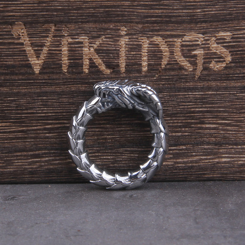 Anillo de serpiente de acero inoxidable Estilo vikingo para hombre, joyería masculina, cadena de algodón, regalo con caja de madera ► Foto 1/6