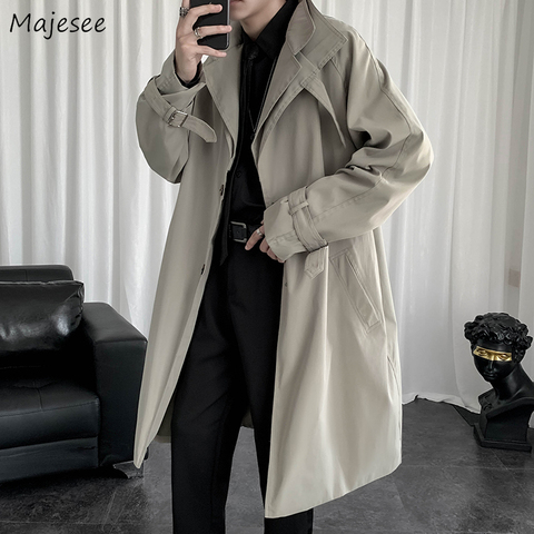 Trench-gabardina de doble capa para hombre, abrigo masculino de estilo británico, con cuello vuelto, sólido, de un solo pecho, Estilo Vintage, informal ► Foto 1/6