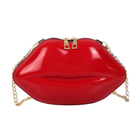 Bolso de mano de PVC con forma de labios para mujer, bolso bandolera con cremallera, bandolera para teléfono, cadena, bolso de mano para fiesta nocturna ► Foto 1/6