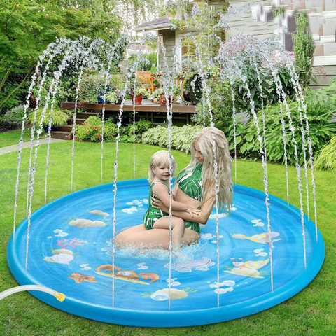 Almohadilla rociadora de agua inflable para niños de 100cm, redonda, para salpicaduras de agua, juego de piscina, esterilla rociadora de exterior, divertidas piscinas de PVC ► Foto 1/6