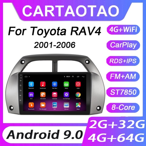 Reproductor multimedia con pantalla IPS y navegación GPS para coche, autorradio 2din con Android 9, RDS, WIFI, DVD, 4GB + 64GB, para Toyota RAV4 20012002-2006 ► Foto 1/6