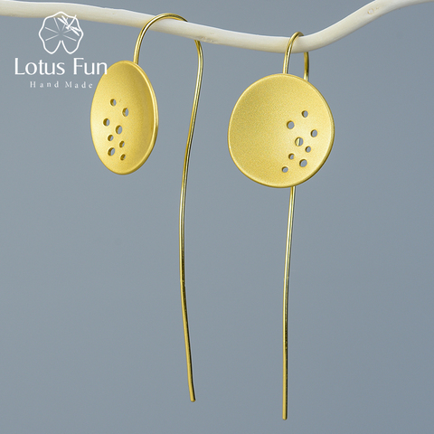 Lotus Fun-Pendientes colgantes redondos minimalistas para mujer, joyería fina de diseño creativo de plata de ley 925 auténtica, aretes calados ► Foto 1/6