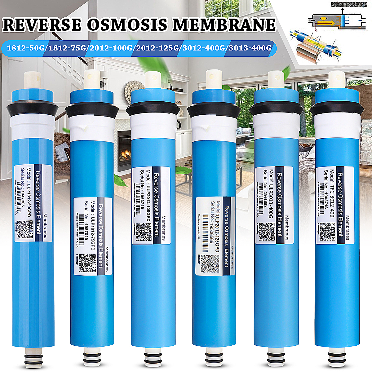 Membrana RO de 75/100/125 GPD para 5 sistemas de ósmosis inversa de tratamiento purificador de filtro de agua ► Foto 1/6