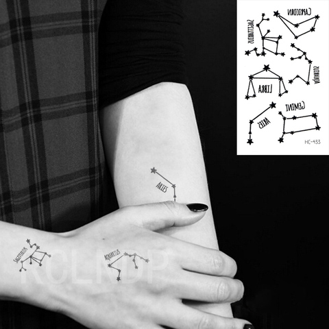 Impermeable etiqueta engomada del tatuaje temporal estrella constelación forma Aries Libra Capricornio Flash tatuaje falso de arte para los hombres y las mujeres ► Foto 1/6