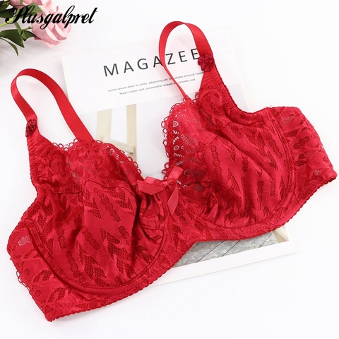 Plusgalpret-Sujetador de encaje Floral para mujer, Bralette con Tirantes ajustables con aros sin forro, lencería Sexy, ropa interior de talla grande 75D-100E ► Foto 1/6