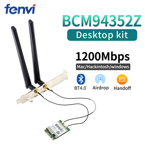 Hackintosh-tarjeta WIFI inalámbrica de doble banda BCM94352Z, Kit M.2, NGFF, 1200M, 5G/2,4G, 802.11ac, Bluetooth 4,0, adaptador Wlan, DW1560 ► Foto 1/6