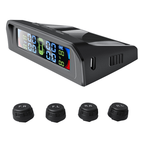 TPMS de energía Solar TPMS con alarma de presión de neumático de coche Monitor de sistema de seguridad de presión de neumáticos de advertencia de temperatura inteligente en ► Foto 1/6