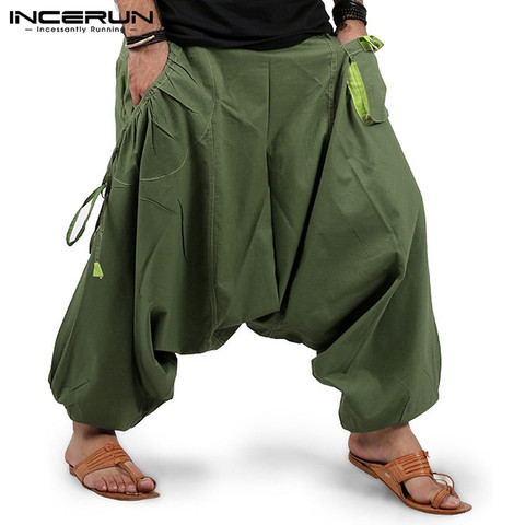 Pantalones harén para hombre, ropa de calle para correr, cintura elástica, holgados, entrepierna con caída, 2022 bolsillos, S-5XL INCERUN 7 ► Foto 1/6