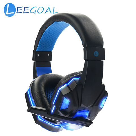 Auriculares con cable LED para videojuegos, diadema con micrófono y volumen ajustable para ordenador portátil, tableta, PC y PS4 ► Foto 1/5