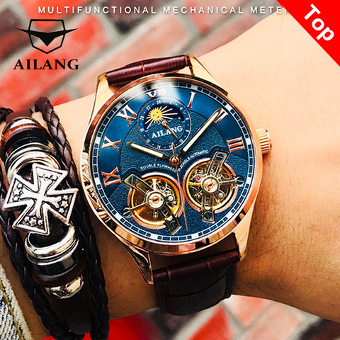 AILANG Marca original 2022 doble Tourbillon reloj masculino mecánico automático último diseño reloj doble volante para hombre reloj mecánico automático moda casual hombre de negocios Luminosa impermeable Reloj ► Foto 1/6