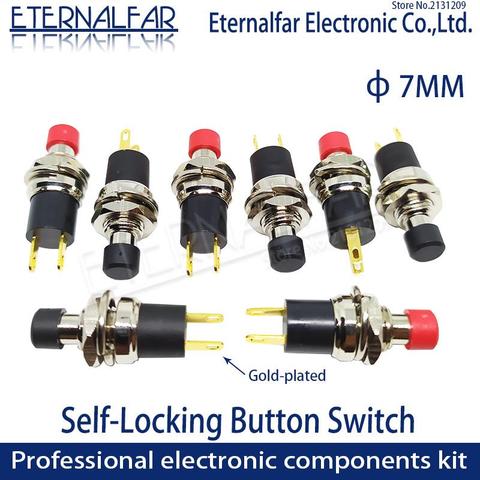 PB05A de alta calidad de auto-bloqueo SPST normalmente abierto Mini interruptor de apertura de 7MM botón pequeño chapado en oro en-1A 250V AC ► Foto 1/6