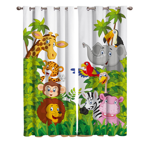 Cortinas de animales de la selva con dibujos de jirafa y León para niños, sala de estar, dormitorio, habitación decorativa para niños, ventanas, tratamiento ► Foto 1/6