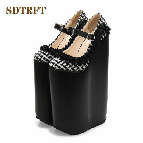 SDTRFT-zapatos de tacón con plataforma para mujer, cuñas Ultra altas de 30cm, con hebilla de punta redonda, para Cosplay, Retro, Lolita ► Foto 1/6