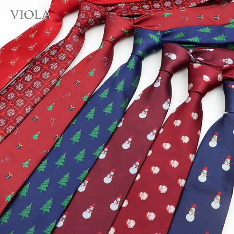 Corbata de Navidad de 7cm para hombre, de poliéster, azul, verde, Papá Noel, muñeco de nieve, árbol, copo de nieve, ciervo, corbata, fiesta, Festival, accesorios de Navidad ► Foto 1/5