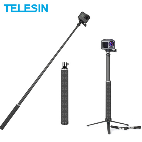 TELESIN 90cm fibra de carbono más ligero palo Selfie aleación de aluminio trípode para GoPro Hero 5 6 7 8 para Cámara de Acción DJI Osmo Ac ► Foto 1/6