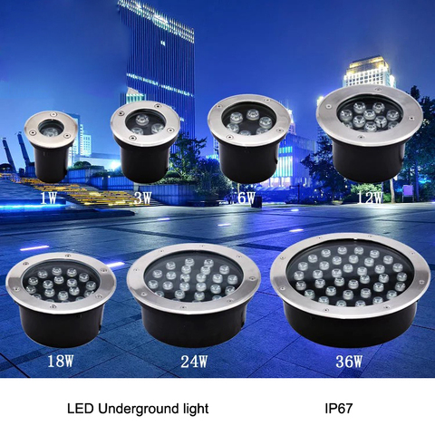 Luz LED para iluminación de suelo en exteriores, lámparas subterráneas con potencia de 1W/3W/5W/6W/7W/9W/12W/15W/18W en colores diferentes para la decoración e iluminación de suelo de jardín o exteriores ► Foto 1/6