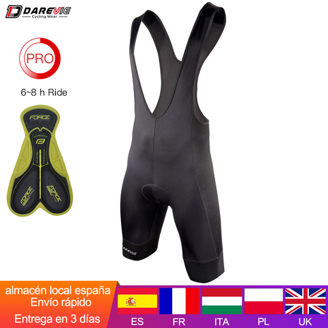 Darevie-pantalones cortos con pechera para ciclismo para hombre, almohadilla de Gel 3D, 6 horas de conducción, pantalones cortos Lycra elástica, disponible en España ► Foto 1/6