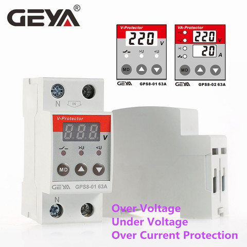 GEYA-pantalla LED GPS8, relé Protector de tensión regulable con protección de corriente, 63A, carril Din, 230V ► Foto 1/6
