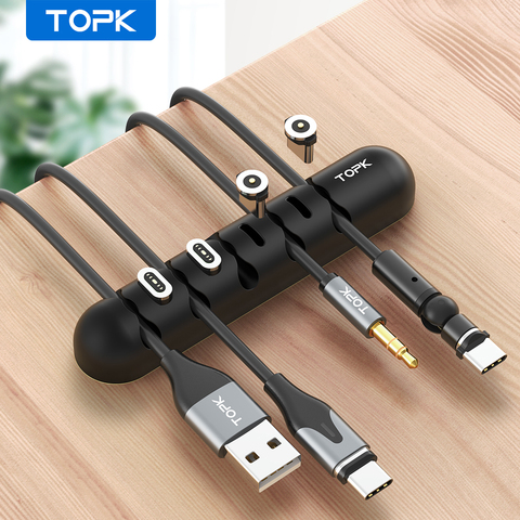 TOPK Cable organizador personalizado Cable y magnético caja de enchufe Cable USB de silicona Winder Cable Flexible de gestión de Clips para auricular del ratón titular ► Foto 1/6