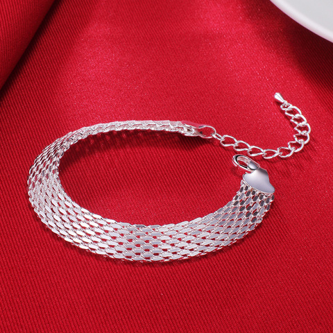Pulsera de cadena de plata de ley 925 con malla para mujer, elegante y bonita, joyería de alta calidad, venta al por mayor ► Foto 1/4