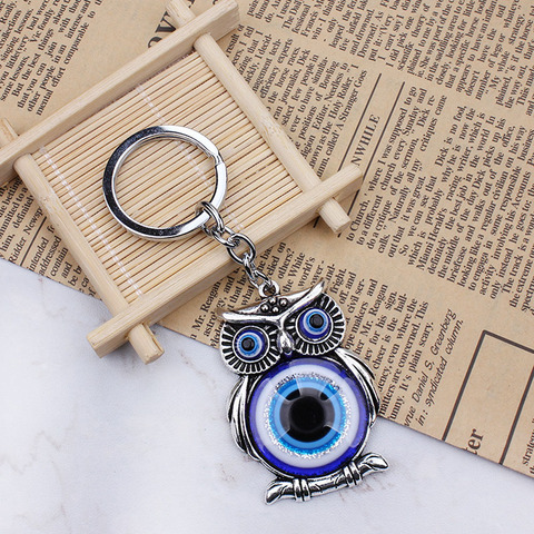 Llavero con forma de búho contra el mal de ojo azul, colgante de la suerte, protección, percha de borla, cristales, llavero de coche, joyería, accesorios de coche, regalo ► Foto 1/6