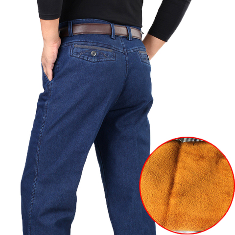 Pantalones vaqueros cálidos gruesos de invierno para hombre Pantalones vaqueros clásicos de lana de algodón azul negro calidad pantalones largos para pantalones vaqueros de marca para hombres talla 42 ► Foto 1/6