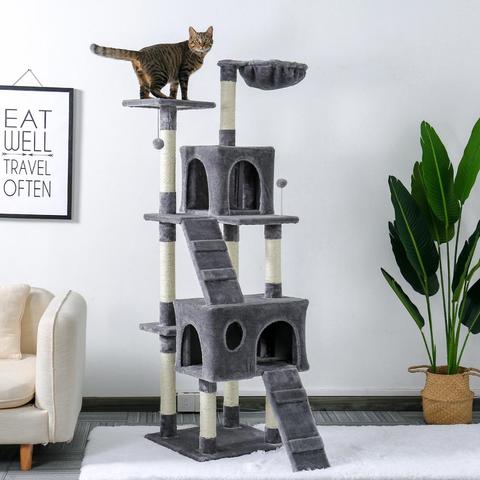 Árbol de Gato de juguete para gatos, Rascado de gato pequeño, poste de juguete, torre de varios niveles, casa sólida, nidos para el hogar, entrega rápida ► Foto 1/6