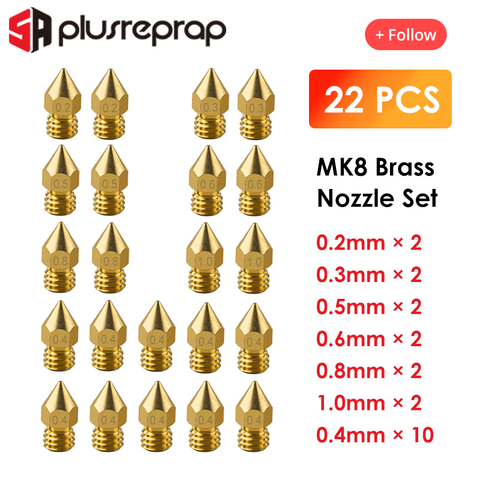 22 Uds MK8 V6 de la cabeza de la boquilla de extrusora de for1.75mm A8 MK8 Creality CR-10 Ender 3 Ender 5 boquilla opcional MK8 Makebot 3D impresora ► Foto 1/6