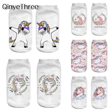 Calcetines Harajuku con estampado de unicornio en 3D para Mujer, tobilleros Kawaii, ropa para Mujer, Calcetines divertidos de arte ► Foto 1/6