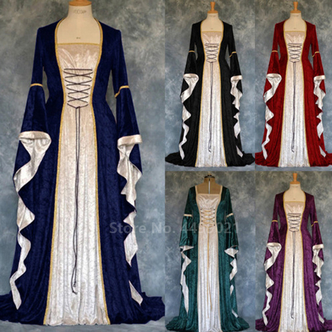 Disfraz Medieval de Halloween para mujer, traje largo, elegante, con cuello cuadrado ► Foto 1/6