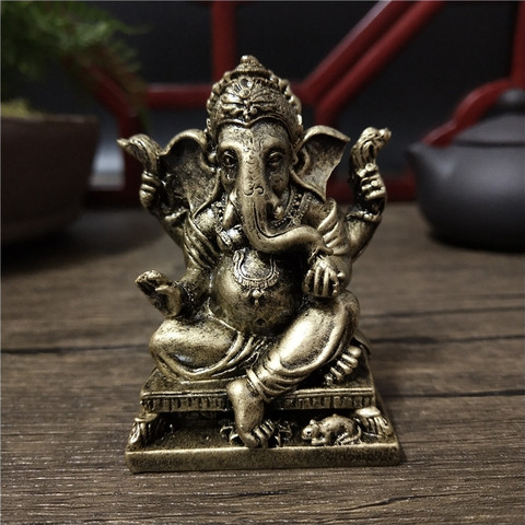 Estatua de Buda del Señor Ganesha, escultura de elefante de Dios indio, adornos de resina de Color bronce para decoración del hogar, regalos de La Fortuna ► Foto 1/6