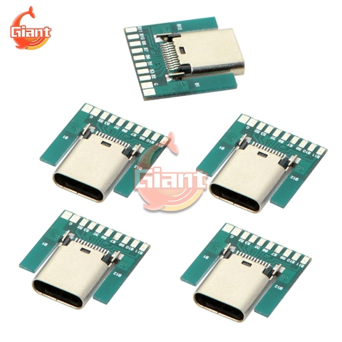 5 unids/lote conector USB 3,1 tipo C 24 pines hembra adaptador para receptáculo Convertidor para soldadura de alambre de Cable 24 P Módulo de placa PCB ► Foto 1/5