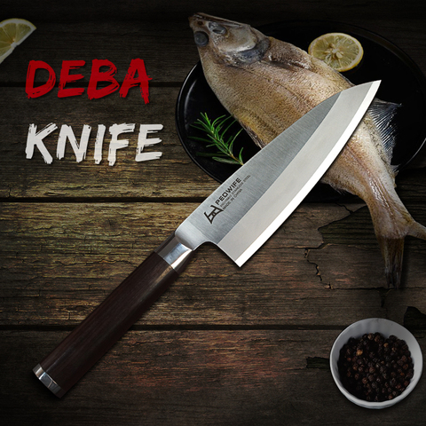 PEDWIFE 180MM cuchillo de Deba pescado de acero inoxidable cabezal de cuchillo Sushi salmón cuchillos de la cocina japonesa cuchillo con vaina de herramientas de la cocina ► Foto 1/6