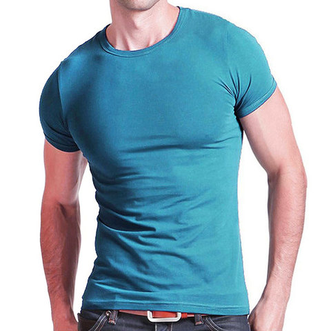 Camiseta elástica de Lycra con cuello en V para hombre, camiseta de Color sólido, camiseta de manga corta para hombre, camiseta ajustada 2022 ► Foto 1/4