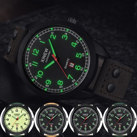 Relojes deportivos informales para hombre, reloj de cuarzo luminoso, resistente al agua, con correa de cuero, Masculino ► Foto 1/6