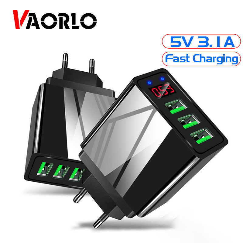 Cargador de pantalla Digital LED VAORLO Puerto USB 5V 3.1A carga rápida 3 puertos para Cable de carga Usb EU US para iPhone Samsung Xiaomi ► Foto 1/6