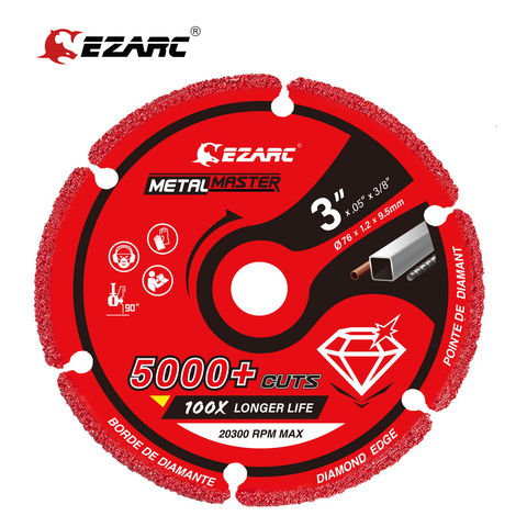 EZARC rueda de corte de diamante 76mm x 9,5mm para Metal, rueda de corte con 5000 + cortes en barra de refuerzo, acero, hierro y INOX ► Foto 1/6