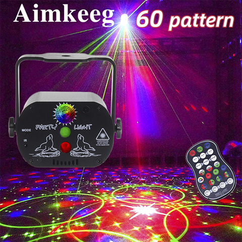 60 patrones USB luces de escenario recargables mini DJ disco con control remoto LED luces estroboscópicas de escenario Efectos de iluminación RGB proyector de láser activado por voz luces de decoración de fiesta ► Foto 1/6