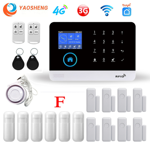 YAOSHENG PG-103 4G 3G GSM sistema de alarma inalámbrico Tuya SmartLife APP para ALARMA DE SEGURIDAD PARA EL HOGAR Sensor PIR Sensor de puerta inteligente Kit de casa ► Foto 1/1