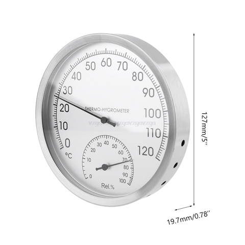 Termómetro higrómetro de 127mm y 5 pulgadas de acero inoxidable para interiores y exteriores, medidor de temperatura y humedad, Monitor colgado en la pared, J21 20 ► Foto 1/5